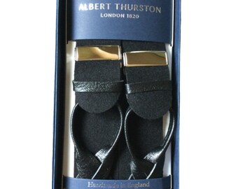 Albert Thurston Black Boxcloth Braces with Black Leather ends and Silver fittings (multifit)