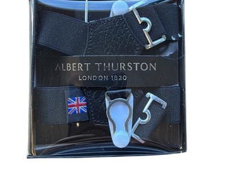 Albert Thurston 25mm Black Elastic Sock Suspenders with Blk Goat Print leather