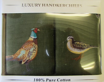 Game Bird Luxury Cotton Green Handkerchiefs
