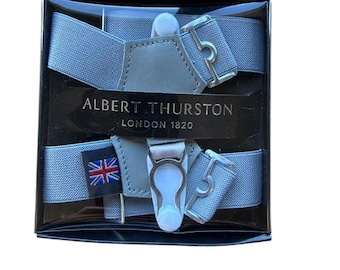 Albert Thurston 25mm Grey Elastic Sock Suspenders with Blk Goat Print leather