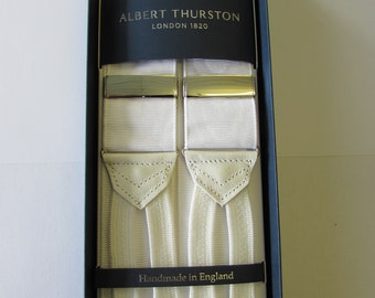 Albert Thurston White Moire Braces White Braid ends and Tabs Silver fittings (multifit)