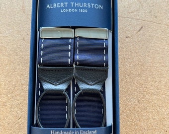 Bretelles Albert Thurston bleu marine avec fils en cuir naturel