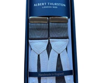 Albert Thurston Dark Grey Moire with Silver Fittings White Braid End Braces