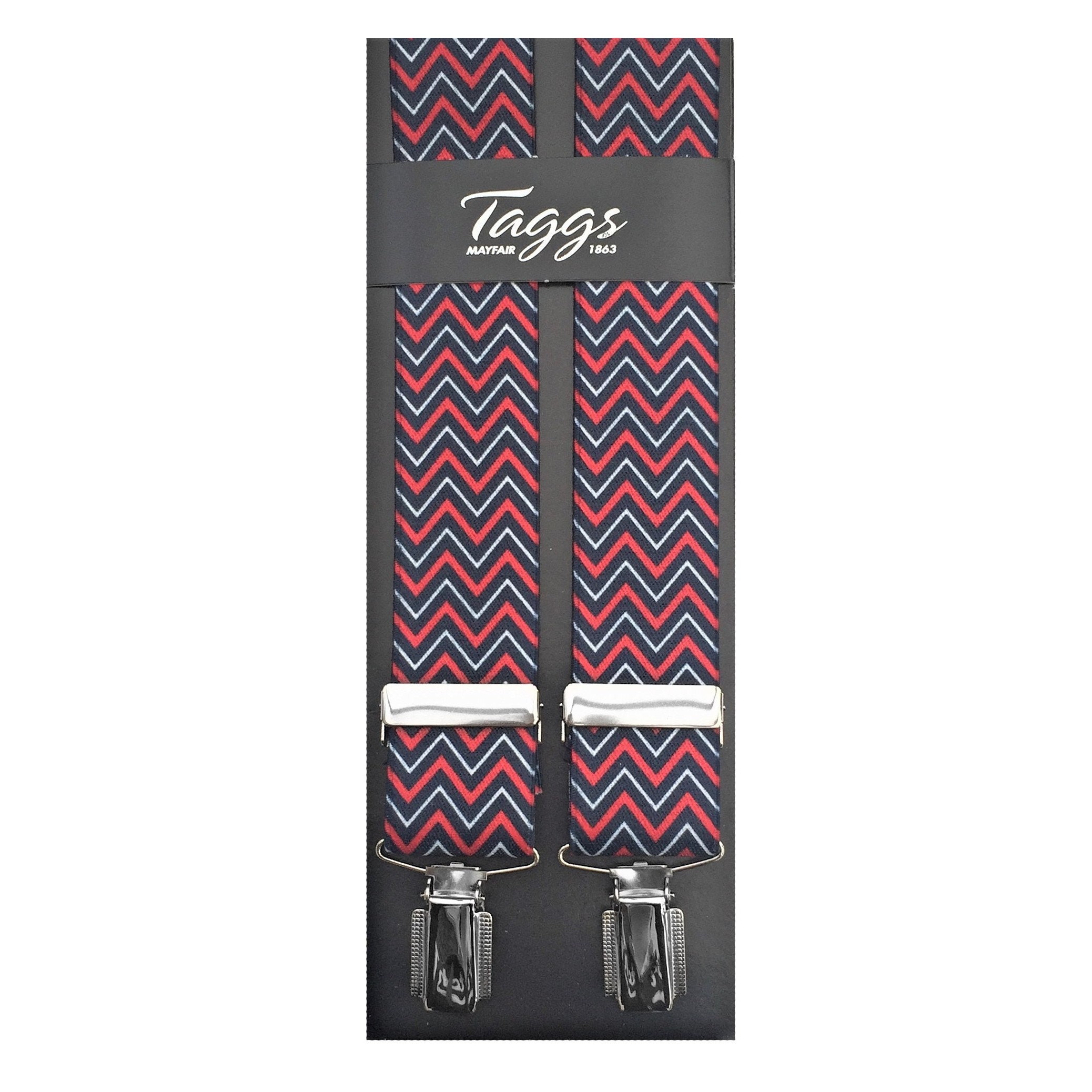 Taggs Exclusive Wine/Blue Chevron   35mm Digital Print Elasticated Mens Braces  (Made In England)