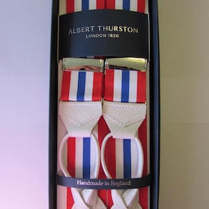 Albert Thurston Red, White & Blue Stripe Rigid Leather End Braces