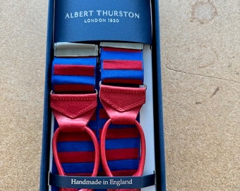 Bretelles en cuir à rayures royales et rouges Albert Thurston