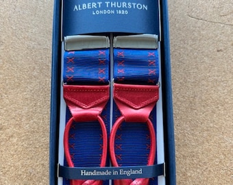 Bretelles d'extrémité en cuir bleu royal et rouge Albert Thurston