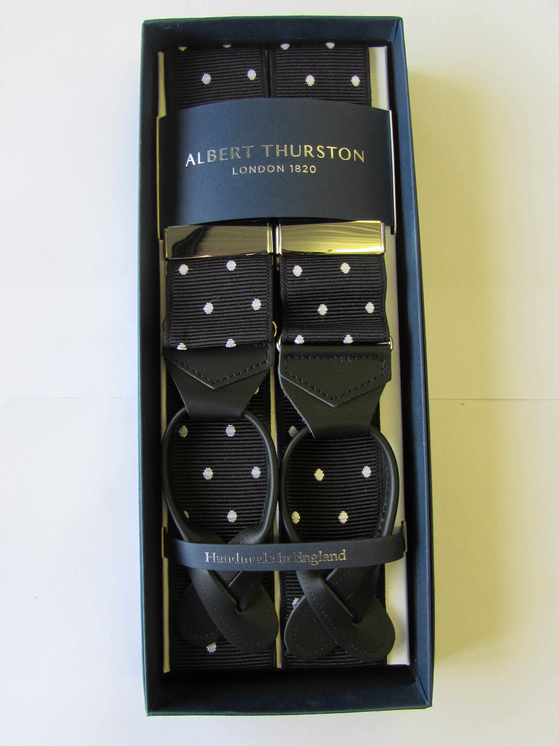 Albert Thurston White Moire Braces White Braid Ends and Tabs Silver Fittings (multifit