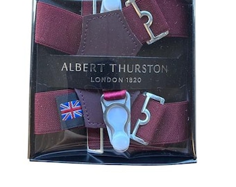 Albert Thurston 25mm WineElastic Sock Suspenders with Blk Goat Print leather