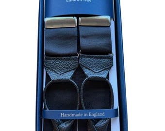 Albert Thurston Black Barathea Jacquard Rigid Leather End Braces