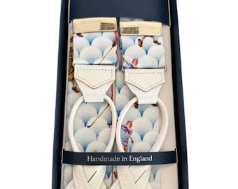 Albert Thurston Shirting (linne) Golfhängslen Ltd edition med vita getmönster i läder