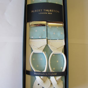 Albert Thurston Baby Blue & White Spotted Leather End Braces