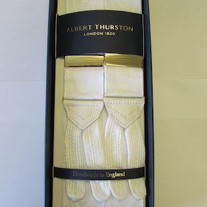 Albert Thurston White Moire with Gold Fittings Braid End Braces