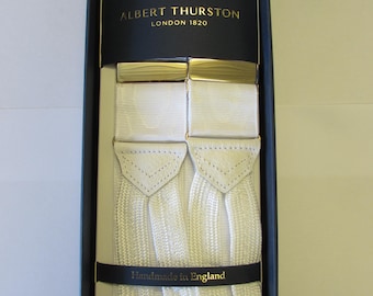 Albert Thurston White Moire with Gold Fittings Braid End Braces