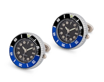 Black/Blue Bezel Working watch cufflinks Stainless Steel with Japanese Movement ( PC21J) Black/Blue (Batman)
