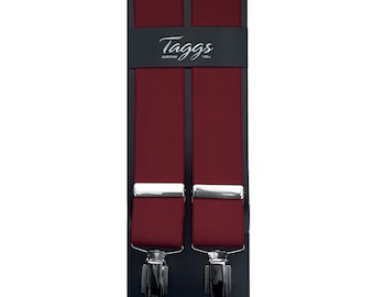 Taggs 35mm Wine Elasticated Braces X back with 4 clips Multifit (42-44")  Made In England