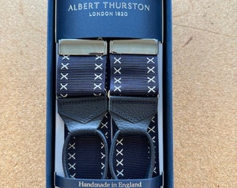 Albert Thurston Navy with Silver Cross Stitch Leather End Braces