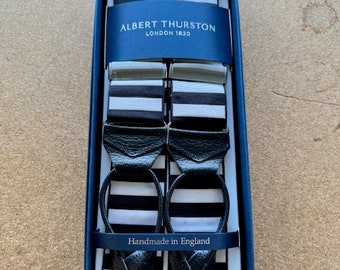 Albert Thurston Black & White Stripe Leather End Braces