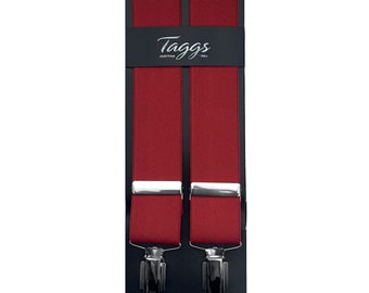 Taggs 35mm Red Elasticated Braces X back with 4 clips Multifit (42-44")  Made In England