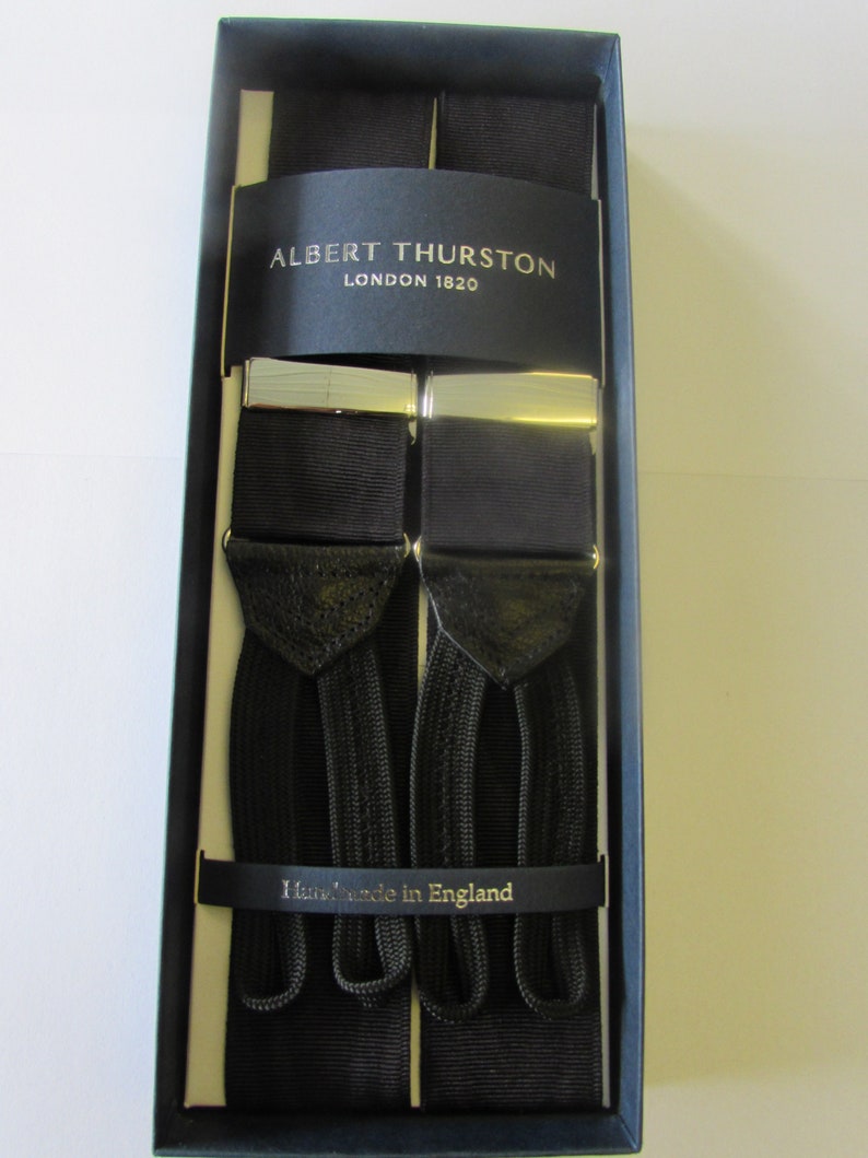 multifit Albert Thurston Black Moire Braces Black Braid ends and Tabs Silver fittings