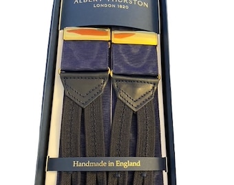 Albert Thurston Navy Blue Moire Braces Navy Braid ends and Tabs Gold fittings (multifit)