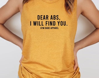 Cute Workout Clothes For Women, Gym Clothes For Women, Cute Shirts For The Gym, Dear Abs Muscle Tank, Gym Shirts With Funny Sayings