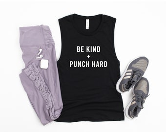 Workout Tanks For Women, Workout Shirts, Workout Clothes, Boxing Tank, Boxing Shirt, Gifts For Her, Be Kind Tank, Punch Hard, Funny Gym Tank