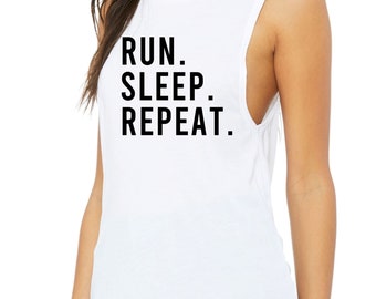 Cute running shirts for women, gifts for runners, running tank, cardio shirt, run, sleep, repeat, exercise shirt, marathon shirt, running