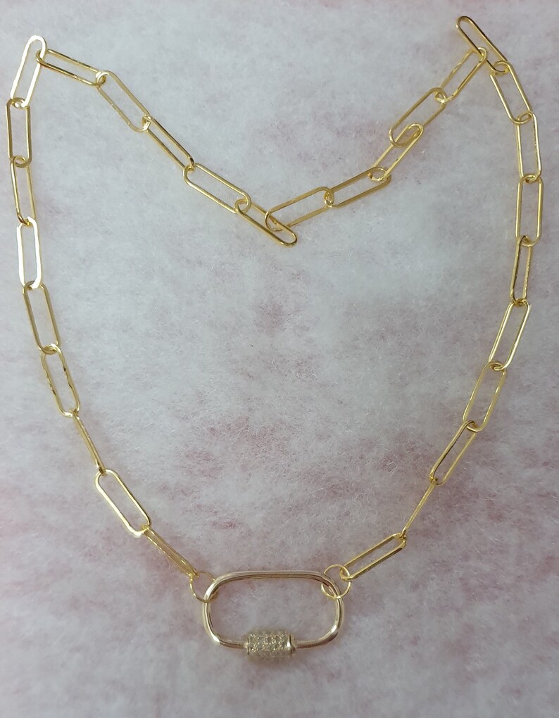 14kt Solid Gold Carabiner Claps Paper Clip Chain Necklace Etsy