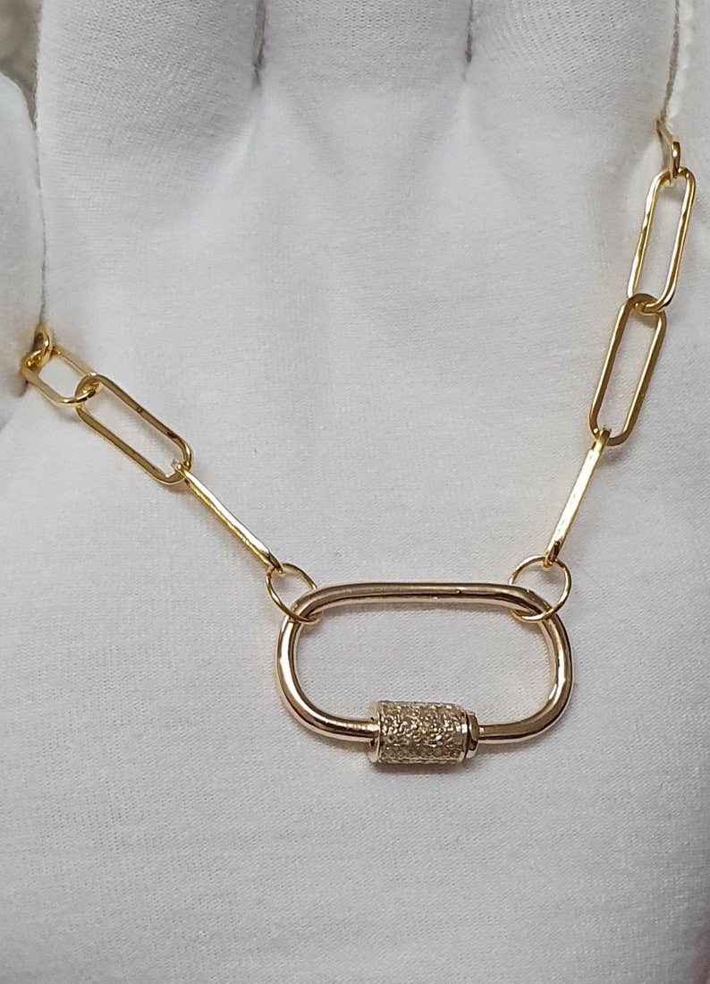 14kt Solid Gold Carabiner Claps Paper Clip Chain Necklace Etsy