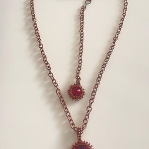 Handcrafted Bezeled Ruby Red Stone Necklace (12 inch) image 3