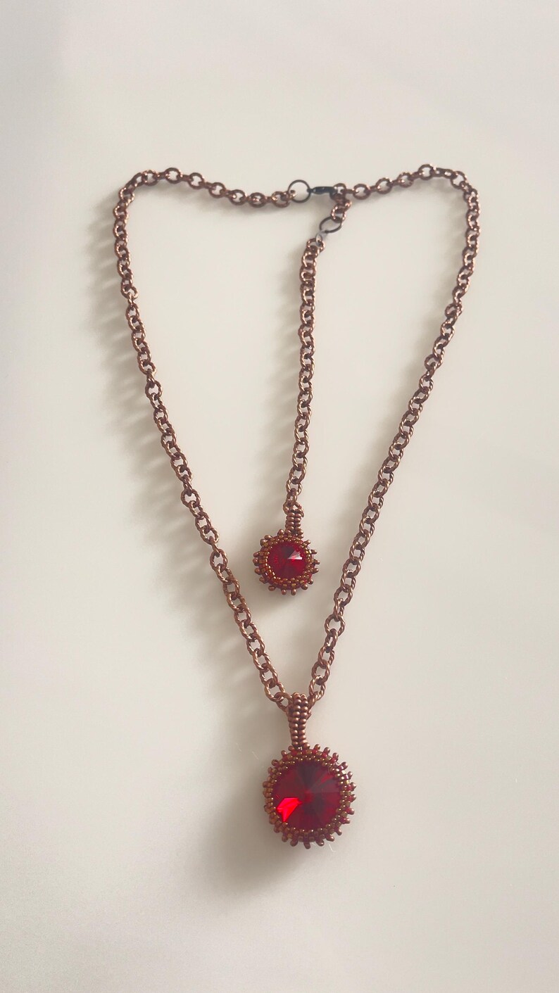 Handcrafted Bezeled Ruby Red Stone Necklace (12 inch) image 3