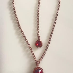 Handcrafted Bezeled Ruby Red Stone Necklace (12 inch) image 1