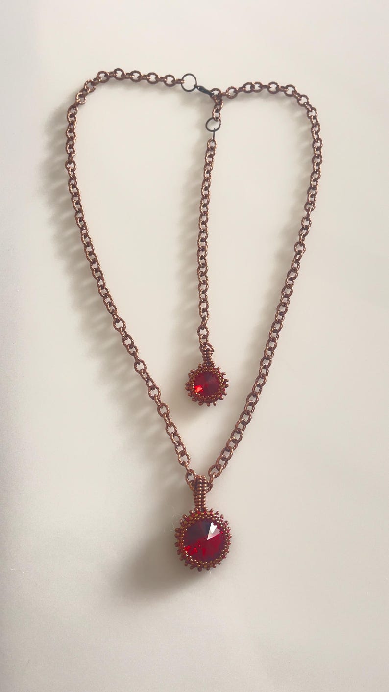 Handcrafted Bezeled Ruby Red Stone Necklace (12 inch) image 1