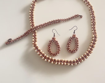 Seed Bead Jewelry Set: Necklace, Bracelet, Earrings – Handcrafted Beaded Jewelry