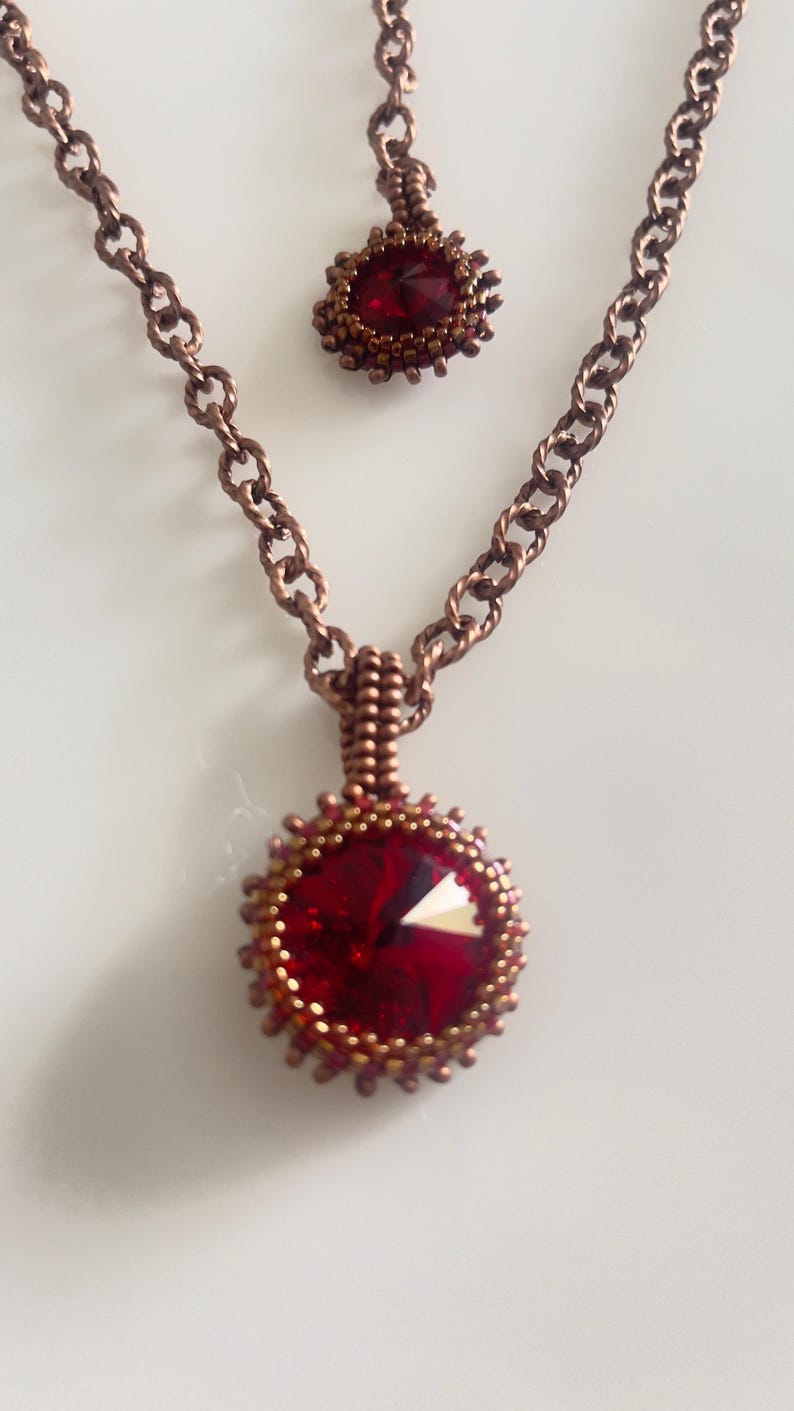 Handcrafted Bezeled Ruby Red Stone Necklace (12 inch) image 2