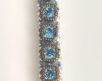 Blue Lagoon Beaded Bracelet with Swarovski Stones (6 1/2")
