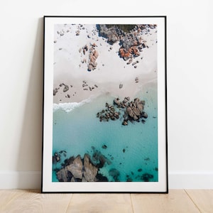 TASMANIA, Bay of Fires: the red rocks meet the blue ocean - Travel Print AUSTRALIA  Poster - Wall Art on photographic paper
