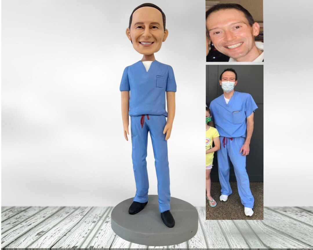 Custom Bobbleheads Doctor in Blue Scrubs Fully Customizable Etsy
