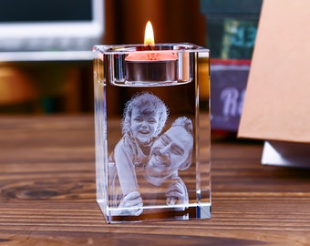 Custom Photo 3D Laser Crystal | Personalized Crystal Candle Holder | Unique Gifts for Holiday, Birthday, Wedding, Anniversary