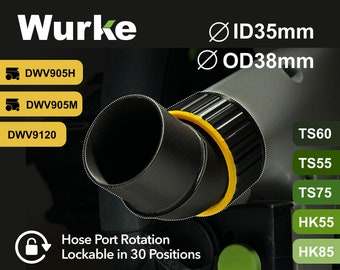 Dewalt -> Festool • No Snag Hose Port Adapter • TS55, TS60, TS75, HK55, HK85 • for Dewalt 35mm Hoses, Dewalt Dust extractor DWV905M, DWV905H