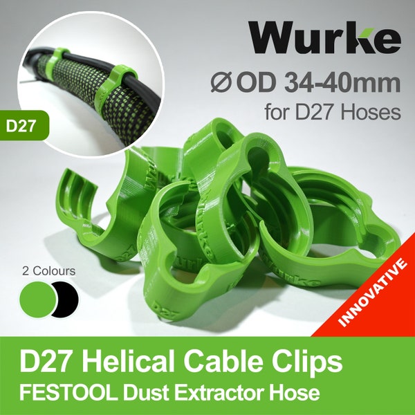 8x Helikal Festool CT Absaugmobil plug it-Kabel zu D27 Schlauchclips 34mm OD