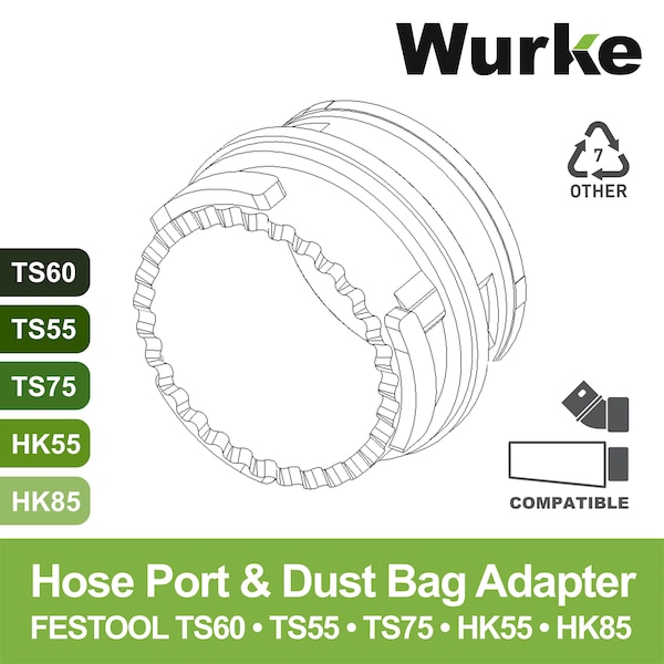 Hose Port and Dust Bag Adapter for Festool TS55, TS60, TS75 Track Saw & HK55, HK85 Carpentry Saw