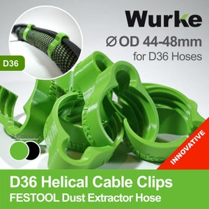 8x Helical D36 Hose Clips for Festool CTL, CTM, Dust Extractor Hoses with Plug-it Cable • 44mm OD