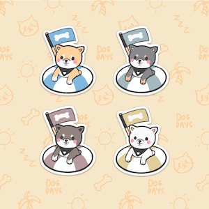 Doggy Days Shiba Inu Pegatina de vinilo impermeable troquelado (rojo, negro y bronceado, sésamo y crema)