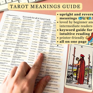 Guía de significados del tarot, hoja de trucos para cartas en posición vertical e invertida con 78 cartas, póster imprimible con significados, mazo de Rider Waite, archivo digital de referencia, 1 página