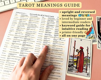 Tarot Deck Cheat Sheet, upright and reversed meanings for 78 cards printable meaning poster Rider Waite digital file reference guide 1 page