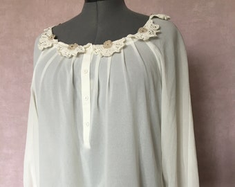 Creamy white blouse with crocheted lace, #114