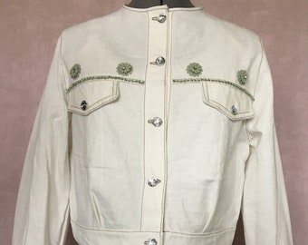 White short denim jacket with green flowers, # 64