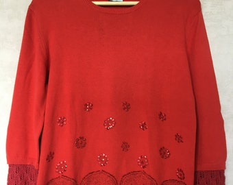 Red upcycled sweater with sequins, #5